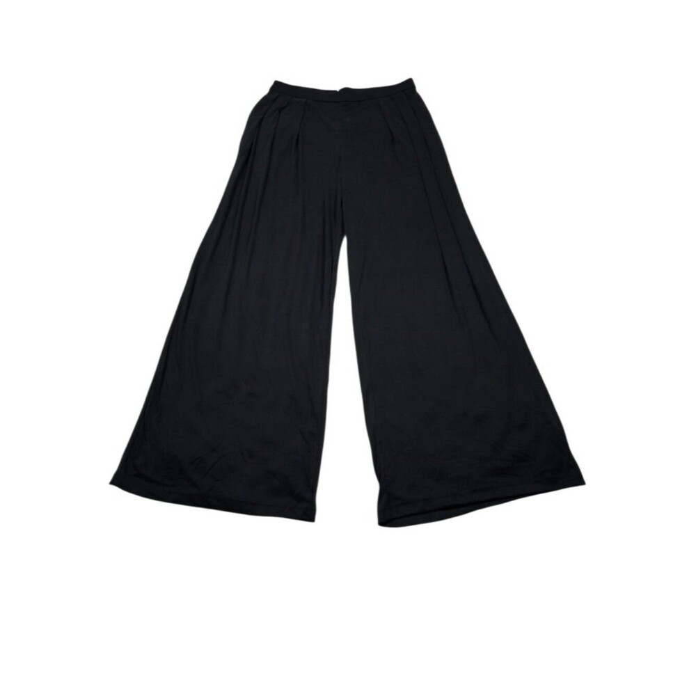 OGL Sandwashed Mid Rise Pleated Wide Leg Palazzo Pants Black Pockets Size Medium